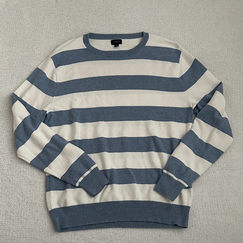 J Crew 100% Cotton Blue & White Striped Sweater Size Medium